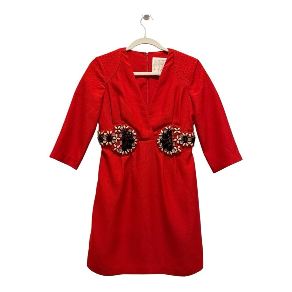Karta Fire Engine Red Embellished Gem Sequin Waist Sheath Dress | Size Small EUC